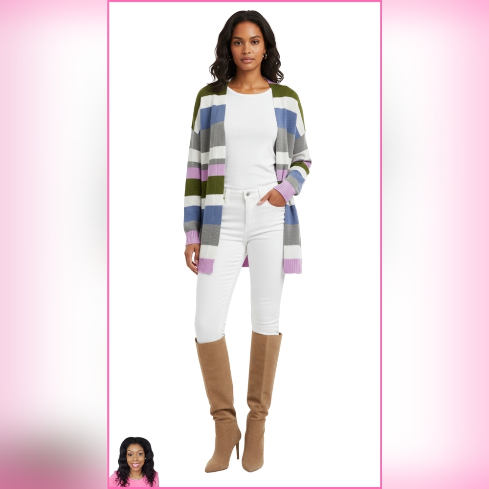 ECOWISH Colorful Striped Sweater Cardigan
